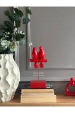 Dekoratif Kuşlu Biblo Kırmızı/Masa-Sehpa Üstü Aksesuar/Kitaplık Süsü/Raf Kombin