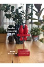 Dekoratif Kuşlu Biblo Kırmızı/Masa-Sehpa Üstü Aksesuar/Kitaplık Süsü/Raf Kombin - Görsel 2