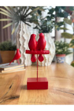 Dekoratif Kuşlu Biblo Kırmızı/Masa-Sehpa Üstü Aksesuar/Kitaplık Süsü/Raf Kombin - Görsel 4