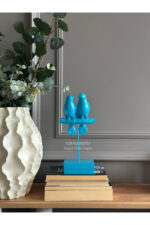 Dekoratif Kuşlu Biblo Mavi/Masa-Sehpa Üstü Aksesuar/Kitaplık Süsü/Raf Kombin