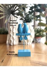 Dekoratif Kuşlu Biblo Mavi/Masa-Sehpa Üstü Aksesuar/Kitaplık Süsü/Raf Kombin - Görsel 2