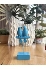 Dekoratif Kuşlu Biblo Mavi/Masa-Sehpa Üstü Aksesuar/Kitaplık Süsü/Raf Kombin - Görsel 4