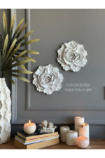 Duvar Aksesuar 2’li Çiçek Takım Biblo/Duvar Kombin/Ev-Ofis Dekorasyon