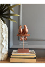 Dekoratif Kuşlu Biblo Bakır/Masa-Sehpa Üstü Aksesuar/Kitaplık Süsü/Raf Kombin