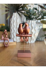 Dekoratif Kuşlu Biblo Bakır/Masa-Sehpa Üstü Aksesuar/Kitaplık Süsü/Raf Kombin - Görsel 4