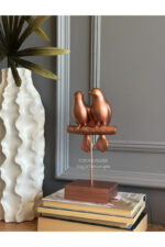 Dekoratif Kuşlu Biblo Bakır/Masa-Sehpa Üstü Aksesuar/Kitaplık Süsü/Raf Kombin - Görsel 5