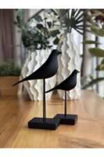 2’li Takım Dekoratif Kuş Biblo Siyah Masa-Sehpa Üstü Aksesuar/Kitaplık Süsü/Raf Kombin/Aksesuar