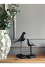 2’li Takım Dekoratif Kuş Biblo Siyah Masa-Sehpa Üstü Aksesuar/Kitaplık Süsü/Raf Kombin/Aksesuar - Görsel 2