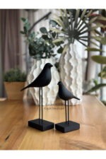 2’li Takım Dekoratif Kuş Biblo Siyah Masa-Sehpa Üstü Aksesuar/Kitaplık Süsü/Raf Kombin/Aksesuar - Görsel 4