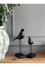 2’li Takım Dekoratif Kuş Biblo Siyah Masa-Sehpa Üstü Aksesuar/Kitaplık Süsü/Raf Kombin/Aksesuar - Görsel 5