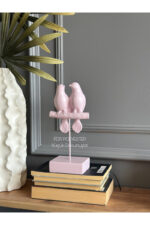 Dekoratif Kuşlu Biblo Pembe/Masa-Sehpa Üstü Aksesuar/Kitaplık Süsü/Raf Kombin - Görsel 3