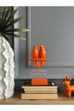 Dekoratif Kuşlu Biblo Turuncu /Masa-Sehpa Üstü Aksesuar/Kitaplık Süsü/Raf Kombin