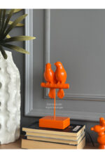 Dekoratif Kuşlu Biblo Turuncu /Masa-Sehpa Üstü Aksesuar/Kitaplık Süsü/Raf Kombin - Görsel 4