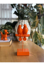 Dekoratif Kuşlu Biblo Turuncu /Masa-Sehpa Üstü Aksesuar/Kitaplık Süsü/Raf Kombin - Görsel 5