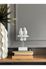 Dekoratif Kuşlu Biblo Beyaz /Masa-Sehpa Üstü Aksesuar/Kitaplık Süsü/Raf Kombin