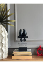 Dekoratif Kuşlu Biblo Siyah /Masa-Sehpa Üstü Aksesuar/Kitaplık Süsü/Raf Kombin