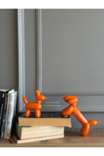 Dekoratif Dachshund Cinsi Balon Köpek Biblo Takım /Masa-Sehpa Üstü/ Kitaplık Süsü Turuncu - Görsel 2