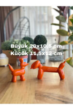 Dekoratif Dachshund Cinsi Balon Köpek Biblo Takım /Masa-Sehpa Üstü/ Kitaplık Süsü Turuncu - Görsel 3