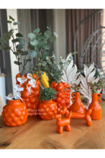 Dekoratif Dachshund Cinsi Balon Köpek Biblo Takım /Masa-Sehpa Üstü/ Kitaplık Süsü Turuncu - Görsel 6