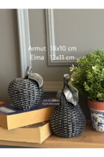 2’li Hasırlı Elma Armut Dekor /Masa Üstü Biblo/ Kitaplık Süsü - Görsel 2