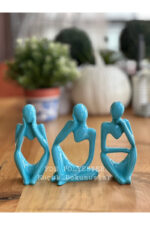 3’lü Takım Dekoratif Soyut İnsan Biblo Dekor Heykel Kitaplık Süsü - Görsel 9