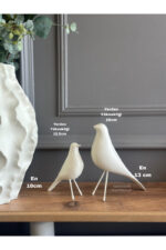 2’li Takım Dekoratif Ekru Kuş Biblo Masa-Sehpa Üstü Aksesuar/Kitaplık Süsü/Raf Kombin/Aksesuar - Görsel 3