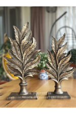 Dekoratif,masa Üstü Şık 2’li Yaprak Takım Biblo/ Ev/ Ofis Dekor/ Altın Renk - Görsel 2