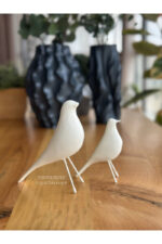 2’li Takım Dekoratif Ekru Kuş Biblo Masa-Sehpa Üstü Aksesuar/Kitaplık Süsü/Raf Kombin/Aksesuar - Görsel 4