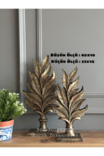 Dekoratif,masa Üstü Şık 2’li Yaprak Takım Biblo/ Ev/ Ofis Dekor/ Altın Renk - Görsel 3