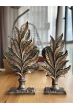 Dekoratif,masa Üstü Şık 2’li Yaprak Takım Biblo/ Ev/ Ofis Dekor/ Altın Renk - Görsel 4