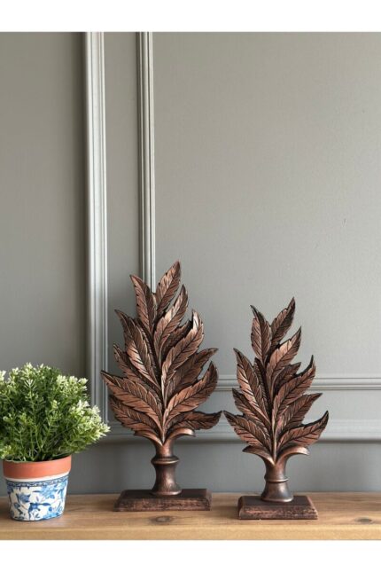 Dekoratif ,masa Üstü Şık 2’li Yaprak Takım Biblo / Ev / Ofis Dekor / Bakır Renk