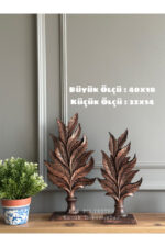 Dekoratif ,masa Üstü Şık 2’li Yaprak Takım Biblo / Ev / Ofis Dekor / Bakır Renk - Görsel 3