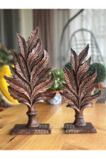 Dekoratif ,masa Üstü Şık 2’li Yaprak Takım Biblo / Ev / Ofis Dekor / Bakır Renk - Görsel 4