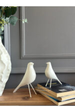 2’li Takım Dekoratif Ekru Kuş Biblo Masa-Sehpa Üstü Aksesuar/Kitaplık Süsü/Raf Kombin/Aksesuar - Görsel 5