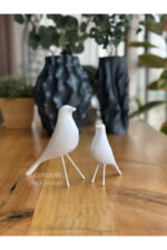 2’li Takım Dekoratif Beyaz Kuş Biblo Masa-Sehpa Üstü Aksesuar/Kitaplık Süsü/Raf Kombin/Aksesuar - Görsel 2