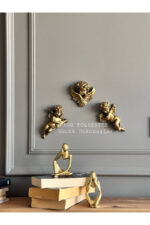 Duvar Meleği 3’lü Biblo Takım Altın /Aksesuar/Ev/Ofis/Dekor/Duvar Dekorasyon/Kombin