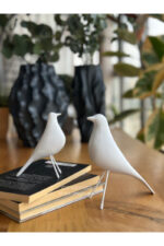 2’li Takım Dekoratif Beyaz Kuş Biblo Masa-Sehpa Üstü Aksesuar/Kitaplık Süsü/Raf Kombin/Aksesuar - Görsel 4