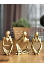 3’lü Takım Dekoratif Soyut İnsan Biblo Dekor Heykel Kitaplık Süsü - Görsel 4