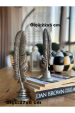 2’li Tüy Biblo Set Dekoratif Aksesuar masa Üstü Ev / Ofis Dekor/Raf / Kitaplık Dekorasyon - Görsel 3