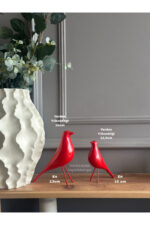 2’li Takım Dekoratif Kırmızı Kuş Biblo Masa-Sehpa Üstü Aksesuar/Kitaplık Süsü/Raf Kombin/Aksesuar - Görsel 3