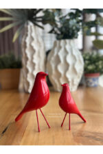 2’li Takım Dekoratif Kırmızı Kuş Biblo Masa-Sehpa Üstü Aksesuar/Kitaplık Süsü/Raf Kombin/Aksesuar - Görsel 4