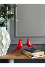 2’li Takım Dekoratif Kırmızı Kuş Biblo Masa-Sehpa Üstü Aksesuar/Kitaplık Süsü/Raf Kombin/Aksesuar - Görsel 5