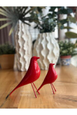 2’li Takım Dekoratif Kırmızı Kuş Biblo Masa-Sehpa Üstü Aksesuar/Kitaplık Süsü/Raf Kombin/Aksesuar - Görsel 6