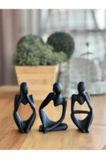 3’lü Takım Dekoratif Soyut İnsan Biblo Dekor Heykel Kitaplık Süsü - Görsel 3