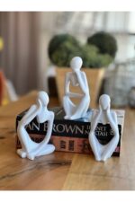 3’lü Takım Dekoratif Soyut İnsan Biblo Dekor Heykel Kitaplık Süsü - Görsel 2