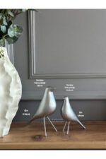 2’li Takım Dekoratif Gümüş Kuş Biblo Masa-Sehpa Üstü Aksesuar/Kitaplık Süsü/Raf Kombin/Aksesuar - Görsel 2