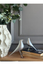 2’li Takım Dekoratif Gümüş Kuş Biblo Masa-Sehpa Üstü Aksesuar/Kitaplık Süsü/Raf Kombin/Aksesuar - Görsel 3