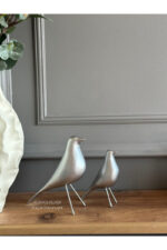 2’li Takım Dekoratif Gümüş Kuş Biblo Masa-Sehpa Üstü Aksesuar/Kitaplık Süsü/Raf Kombin/Aksesuar - Görsel 6