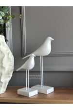 2’li Takım Beyaz Dekoratif Kuş Biblo Masa-Sehpa Üstü Aksesuar/Kitaplık Süsü/Raf Kombin/Aksesuar