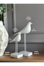 2’li Takım Beyaz Dekoratif Kuş Biblo Masa-Sehpa Üstü Aksesuar/Kitaplık Süsü/Raf Kombin/Aksesuar - Görsel 2